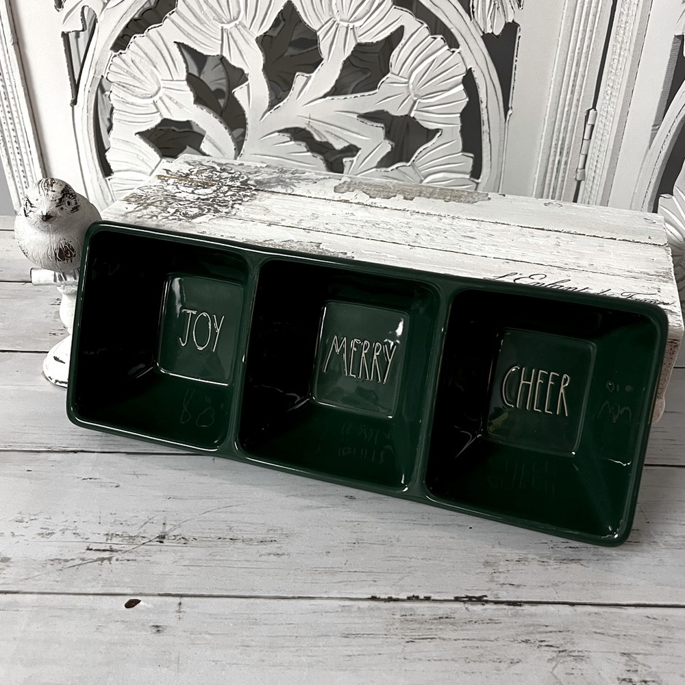 Rae Dunn Snack Tray Serving Dish “Joy, Merry, Cheer”, Green, Christmas Holiday